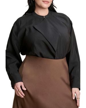 Eloquii Neck Pleat Blouse - Black
