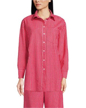 Lands' End Oversized Seersucker Shirt - Pink