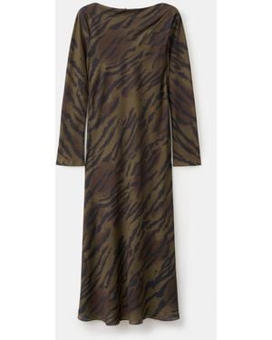 Mango Satin Animal-print Dress - Black
