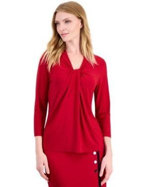 Kasper 3 4 Sleeve Knot Neck Jersey Knit Top - Red