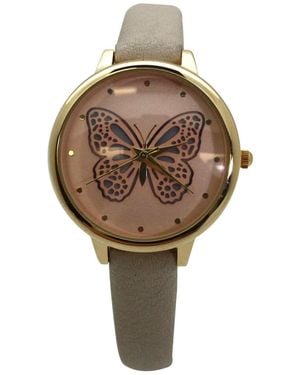 Olivia Pratt Thin Faux Leather Butterfly Face Watch - Gray
