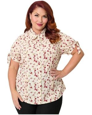 Unique Vintage Plus Size 1950s Tie Cuff Blouse - Pink