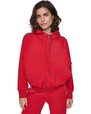 KARL LAGERFELD Scuba Full-zip Mock-neck Hoodie Sweatshirt - Red