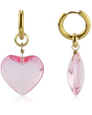 Rebl Jewelry Glass Heart Earring - Pink
