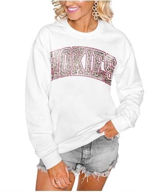 Gameday Couture Virginia Tech Hokies Distressed Snap Perfect Oversized Pullover Sweatshirt - White