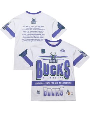 Mitchell & Ness And Milwaukee Bucks Hardwood Classics Vintage Team Origins Premium T-shirt - Blue