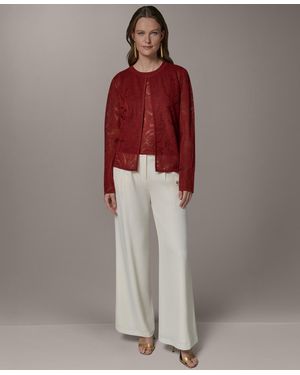Donna Karan Crewneck Novelty Cardigan - Red