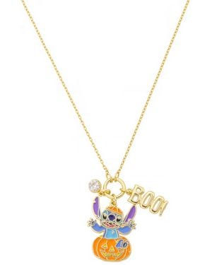 Disney Stitch Cubic Zirconia Trick Or Treat Pendant Necklace - Metallic