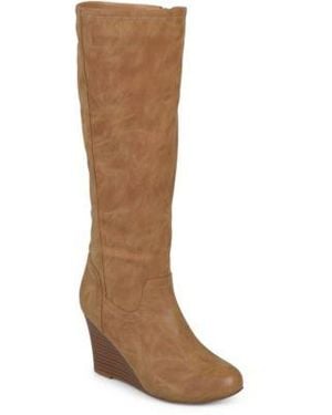 Journee Collection Langly Regular Wide Calf Knee High Wedge Boots - Brown