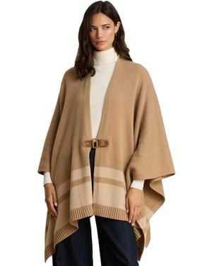 Ralph Lauren Wool-cashmere Two-tone Buckle-trim Poncho - Natural