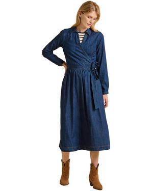 Brakeburn Fern Long Sleeve V-neck Shirt Midi Dress - Blue