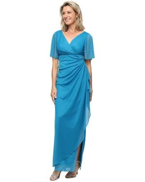 Alex Evenings Embellished Flutter Sleeve Long Dress - Blue
