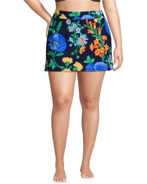 Lands' End Plus Size Tummy Control Swim Skirt - Blue