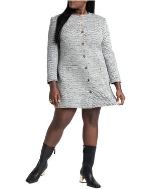 Eloquii Plus Size Tweed Long Sleeve Mini Dress - Gray