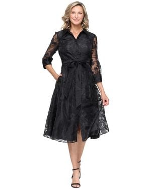 Alex Evenings Rosaline Floral Burnout Organza Tie-belt Dress - Black