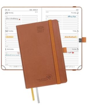 Gnuadz Pocket Planner 2026-2027 Academic Weekly Hourly Leather Cover - White