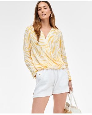 INC International Concepts Printed Surplice Blouse - White
