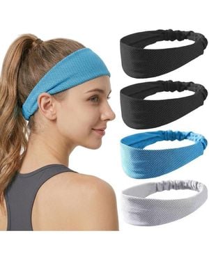 Peneyon 4 Pack Quick Dry Cooling Sports Headbands Breathable Non Slip Athletic Workout Bands For Running Yoga Gym - Blue