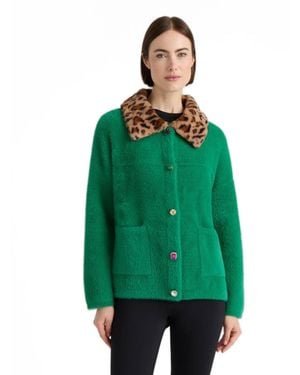 NVLT Eyelash Cropped Faux Fur Collar Coatigan - Green