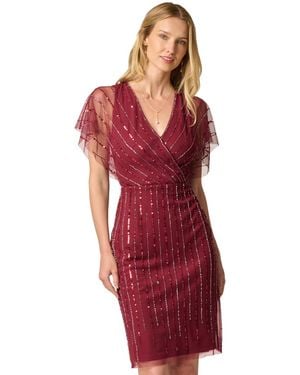 Adrianna Papell Surplice Flutter-sleeve Sequin Dress - Red