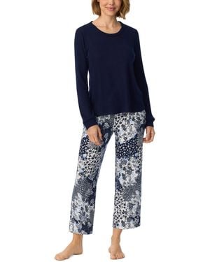 Ellen Tracy Crewneck Ribbed Long-sleeve Top And Pants - Blue