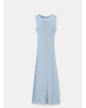 Mango Lace Design Long Knitted Dress - Blue