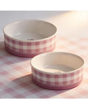 Aronkl Ceramic Pet Bowls Set Of 2 Non-slip Dishwasher Safe For Cats Dogs - Pink
