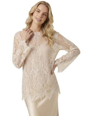 Modenaire Floral-print Long-sleeve V-neck Top - Natural