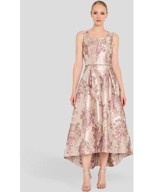 Tahari Metallic Jacquard High-low Square Neck Dress - Pink