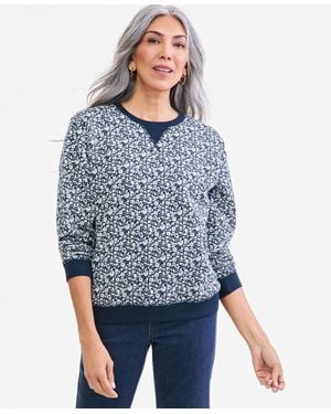 Style & Co. Nala's Garden Fleece Floral-print Crewneck Sweatshirt - Blue