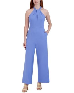 Julia Jordan Twist-front Halter Jumpsuit - Blue
