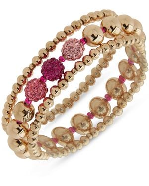 Karl Lagerfeld 3-pc. Set Pave Fireball & Logo Beaded Stretch Bracelets - Pink