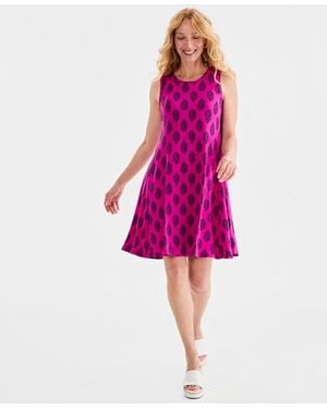 Style & Co. Printed Sleeveless Knit Dress - Pink