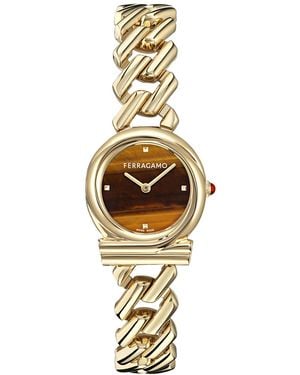 Ferragamo Swiss Gancini Twisted Chain Gold Ion Plated Bracelet Watch 28mm - Metallic
