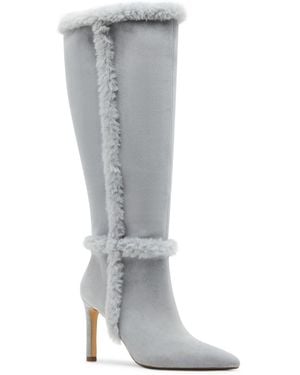 Madden Girl Pine Faux-fur Trim Tall Stiletto Dress Boots - Gray