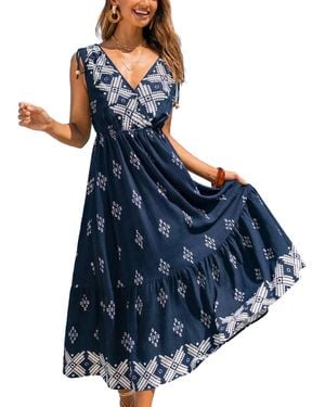 CUPSHE Grounding Exercise Geo Maxi Beach Dress - Blue