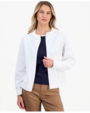 Nautica Ottoman-stitched Zippered Hoodie - White