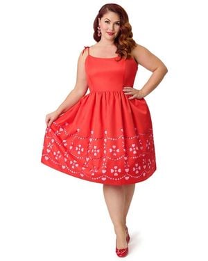 Unique Vintage Plus Size 1950s Bobbie Swing Dress - Red