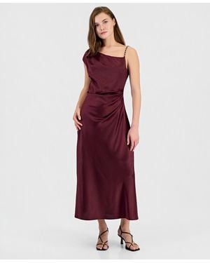 Sam Edelman Satin One-shoulder Jewel-strap Maxi Dress - Red