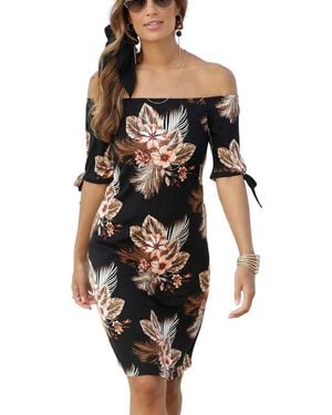 Lascana Off Shoulder Tropical Print Dress - Black