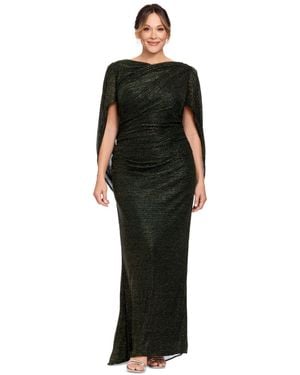 Betsy & Adam Plus Size Stretchy Glitter Metallic Gown - Black