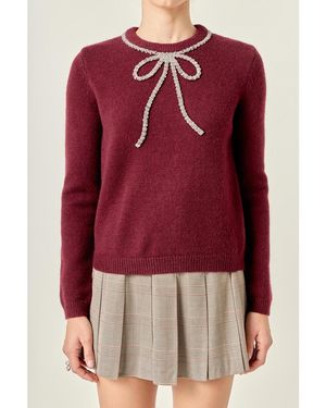 English Factory Rhinestone Bow Knit - Red