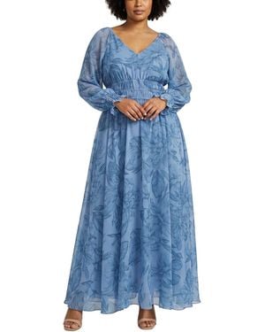Taylor Plus Size Smocked Waist V-neck Maxi Dress - Blue