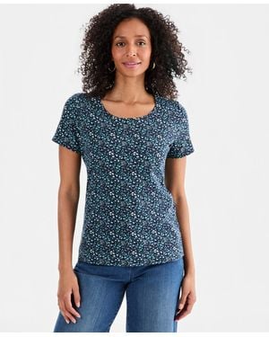 Style & Co. Petite Scoop Neck Kiss Of Flora T-shirt - Blue