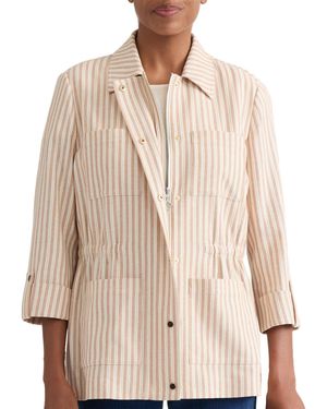 Jones New York Herringbone-stripe Cotton Patch-pocket Anorak Jacket - Natural