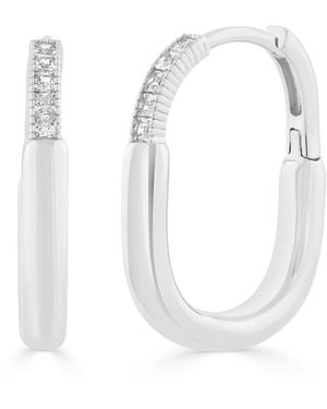 Simona Polished And Cz Hoop Earrings - White