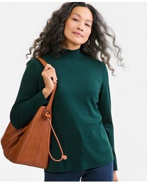Style & Co. Cotton Mock-neck Long-sleeve Tee - Green