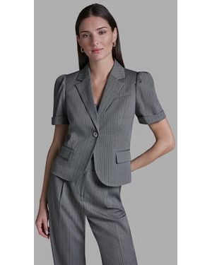 BCBGMAXAZRIA Short-sleeve Single Button Stripe Jacket - Gray