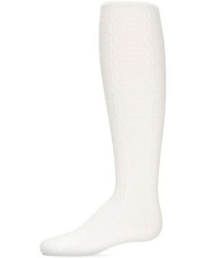 Memoi Girls Pique Chain Pima Cotton Tights - White