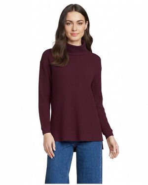 Lands' End Long Sleeve Waffle Cowl Neck Tunic - Red